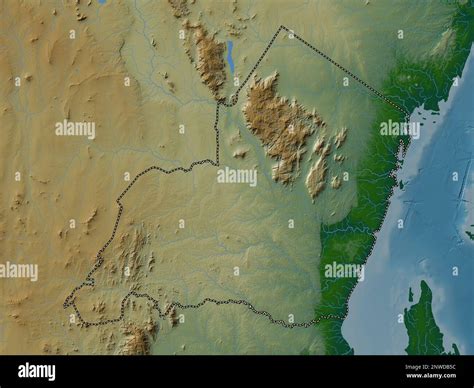 Tanga Region Of Tanzania Colored Elevation Map With Lakes And Rivers