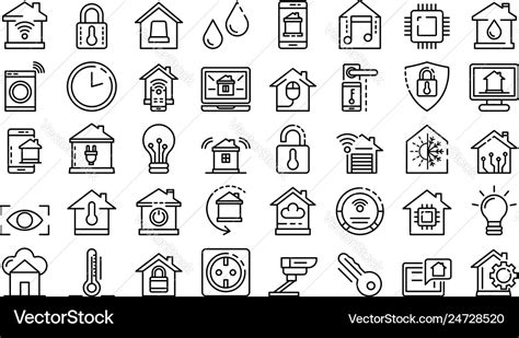 Smart Home Icons Set Outline Style Royalty Free Vector Image