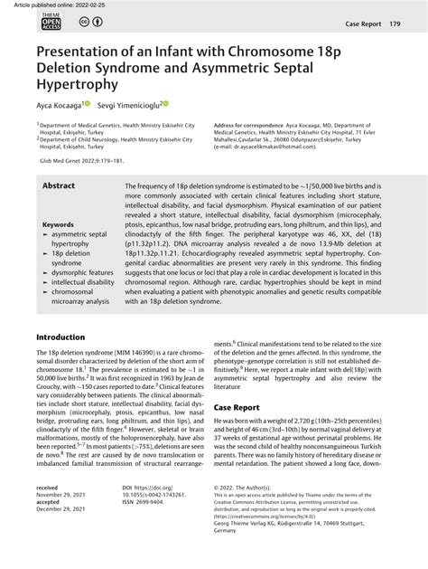 Pdf Presentation Of An Infant With Chromosome 18p Deletion Syndrome And Asymmetric Septal