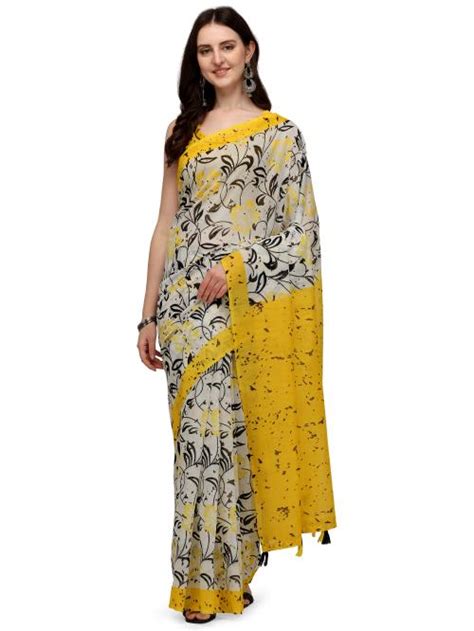 Buy Kavindi Fab Printed Bollywood Cotton Linen Saree White Online At