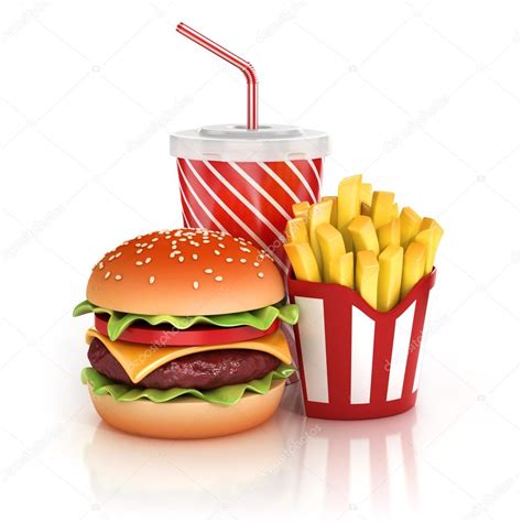 Comida Rapida Hamburguesas Papas Fritas Y Refresco Foto De Stock