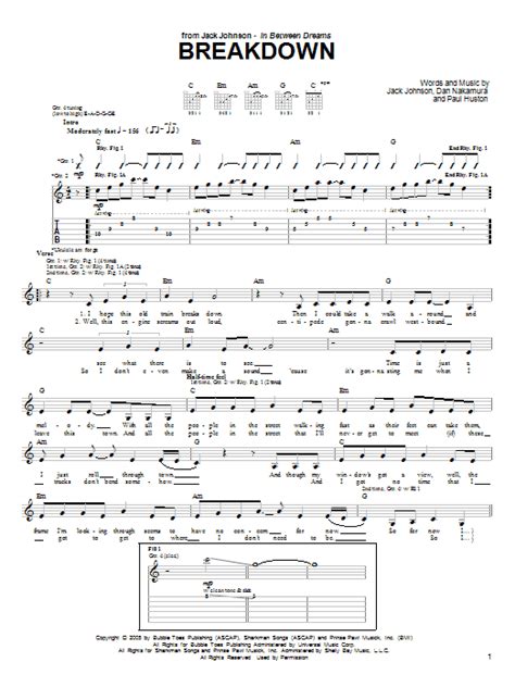 Breakdown By Jack Johnson Guitar Tab Guitar Instructor