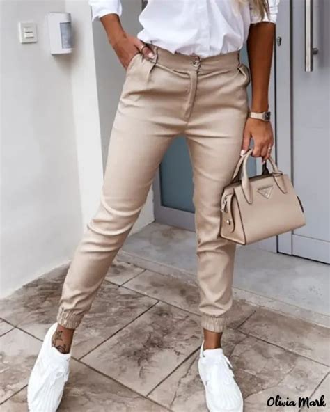 Olivia Mark High Waisted Casual Pants With Pocket Buttons Casual