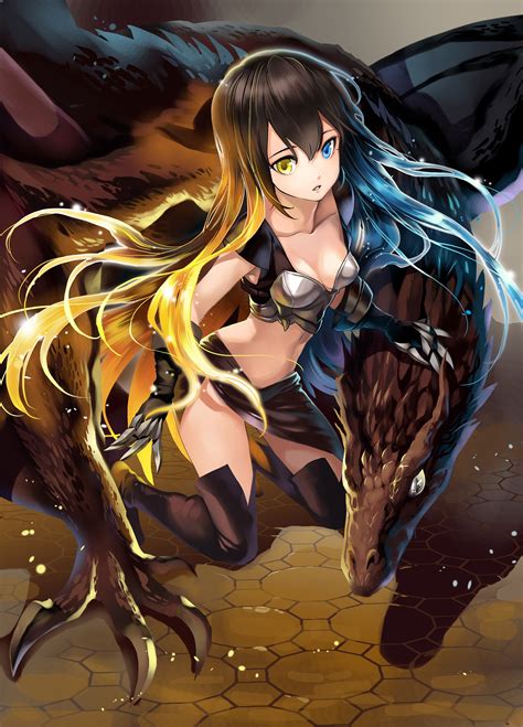 Wallpaper Illustration Anime Girls Cleavage Armor Heterochromia