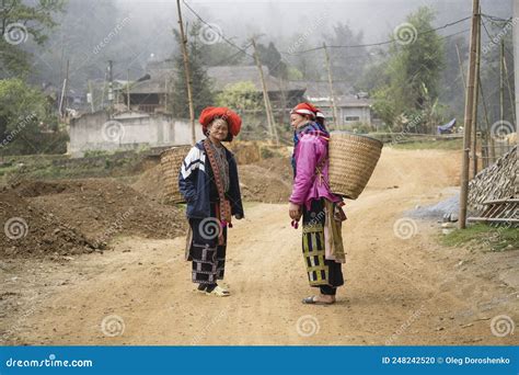 Hmong Ethnic Women In Traditional Dress On The Street In Mountain