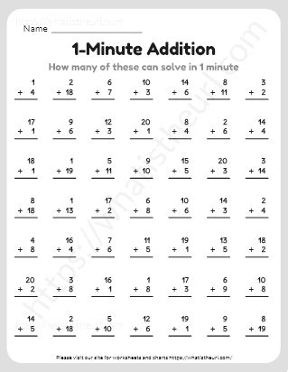 1 Minute Addition Worksheet Challenge Your Home Teacher