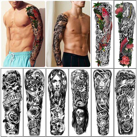 Tatuajes Temporales Impermeables De Brazo Completo 8 Hojas Y 8 Hojas De