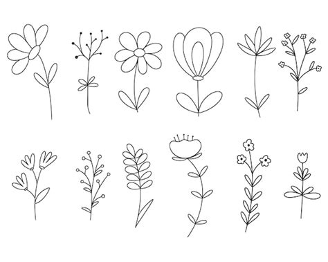 Définir Les Herbes De Champ De Prairie Doodle Illustration Contour