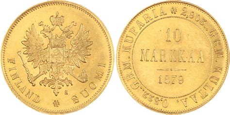 Finnland 10 Markkaa Gold 1879 Alexander II Von Russland 1855 1881 UNC