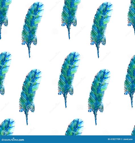 Watercolor Seamless Pattern With Feather Stock Vector Illustration Of