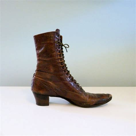 Victorian Ankle Boots Antique Shoes Brown Leather By Metricmod