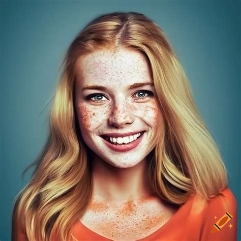 Portrait Of A Young Woman With Freckles And Strawberry Blonde Hair