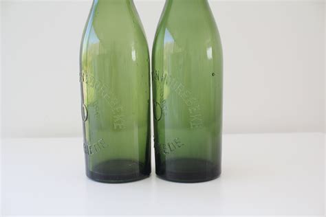 Set Of 2 Antique Green Beer Bottle With Porcelain Clip Etsy