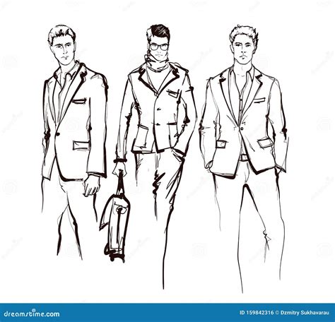 Stylish Handsome Mans in Fashion Clothes. Hand Drawn Beautiful Young Mens. Stylish Mens. Fashion ...