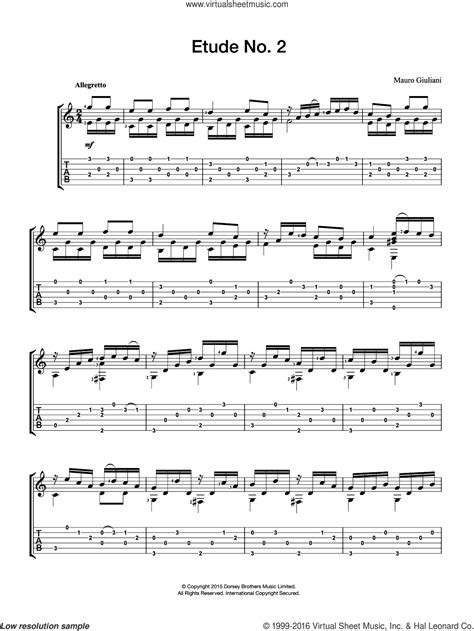 Etude No. 2 sheet music for guitar solo (chords) (PDF)