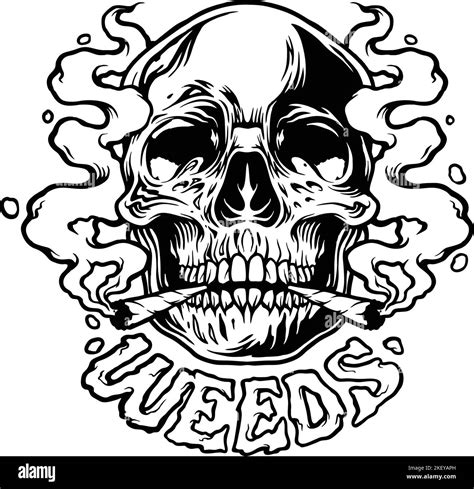 Weed Skull Smoke Illustrations Monochrome Vector Illustrations For Your