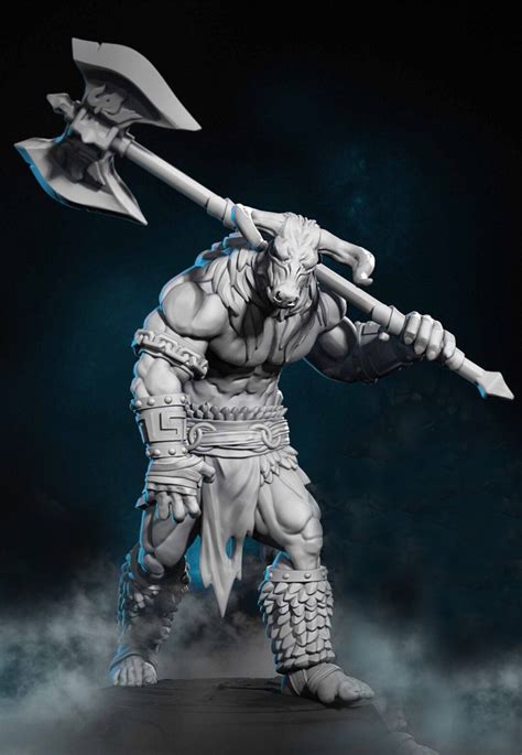 Minos the Minotaur Warrior King Custom 3D Printed Miniature With Base ...