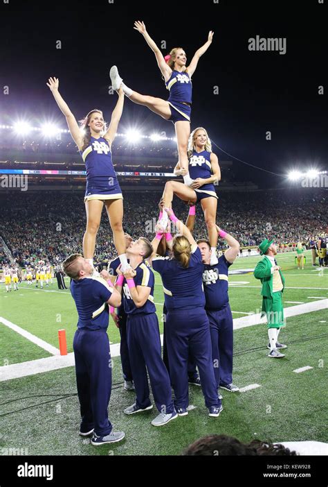 Notre Dame Cheerleaders Perform During An NCAA Football Game Against