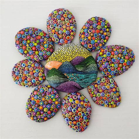 Nature Painted In Dotart Dotilism Painted Rocks By Create And Etsy