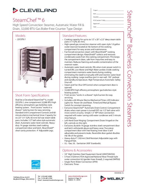 Cleveland 22CGT6 1 6 Pan Convection Steamer Countertop Condensate