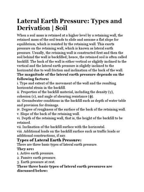 Lateral Earth Pressure | PDF | Continuum Mechanics | Mechanical Engineering