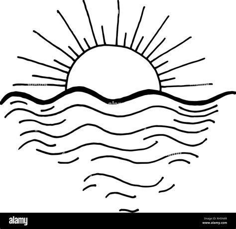 sunset in the ocean sketch drawing icon Stock Vector Image & Art - Alamy