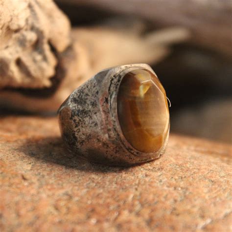 Sterling Mexico Large Tigers Eye Ring Mens Ring Heavy Grams Size