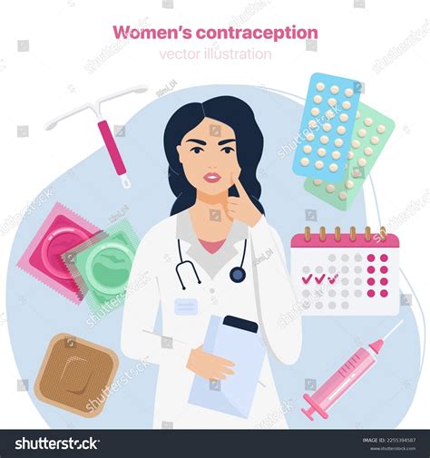 Different Types Female Contraception Concept Woman Stock Vector