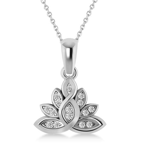 Diamond Lotus Flower Pendant Necklace K White Gold Ct Az