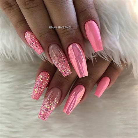 Coffin Dark Pink Nails With Glitter Your Coffin Nails Will Look Stunning In Light Pink Color