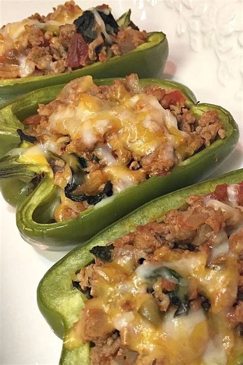 Turkey Spinach Stuffed Bell Peppers