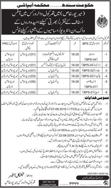 Irrigation Department Mirpur Khas Jobs Jul Prepistan Jobs