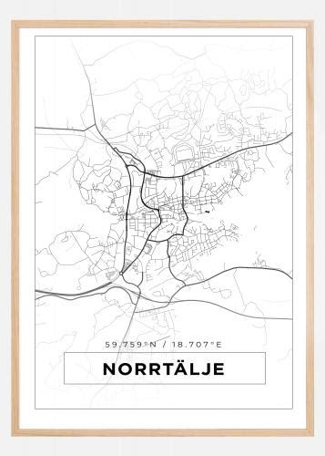 Buy Map Norrtälje White Poster here BGAFRAMES EU