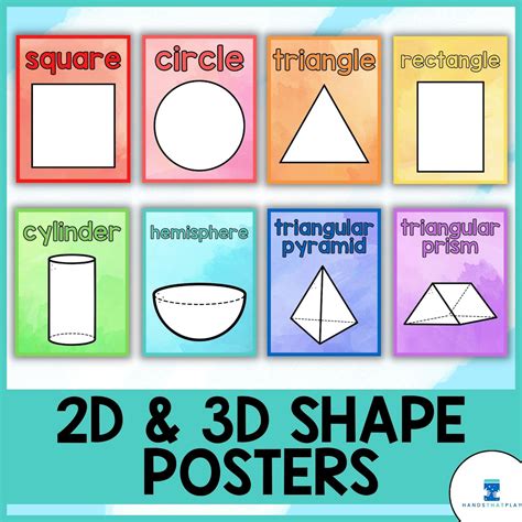 2d And 3d Shape Posters Rainbow Watercolors Classroom Decor Etsy