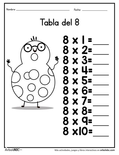 Practica La Tabla Del 8 Árbol Abc Tablas De Multiplicar Aprender