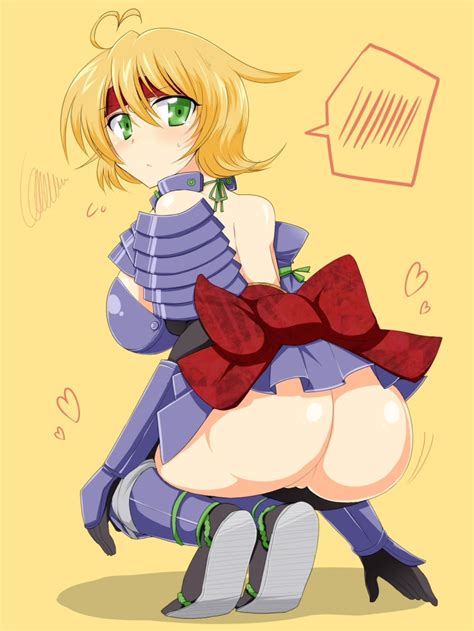 Rule 34 Armor Ass Blonde Hair Blush Green Eyes Headband Highres Kneeling No Panties Pussy