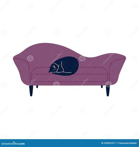 Cat Laying on Sofa. Cat Sleeps on Cozy Comfy Couch, Happy Sleeping Pet, Domestic Animal Drawing ...