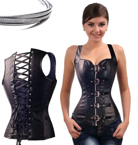 Faux Leather Corselet Gothic Corset Steampunk Bustier Shaper Zipper