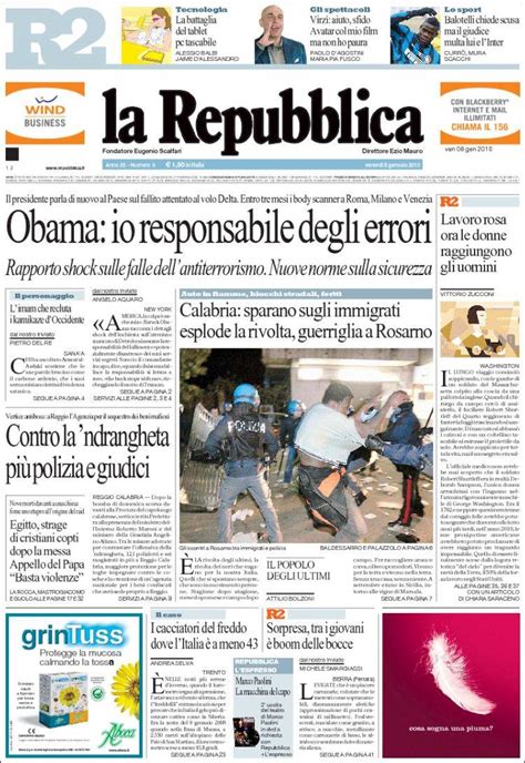 Newspaper La Repubblica Italy Newspapers In Italy Fridays Edition