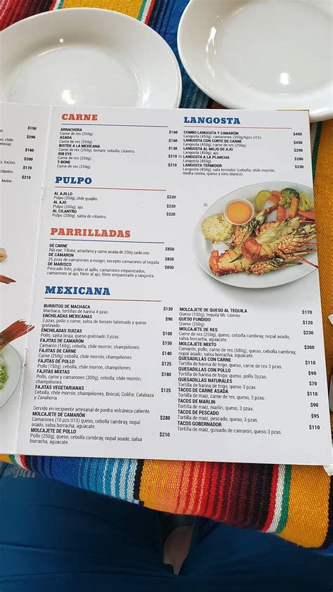 Carta de Barra al Mar Restaurante de Mariscos Mazatlán