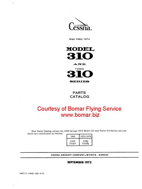 Cessna - 310, P, Q - 1969-1974 - Parts - Manual | PDF