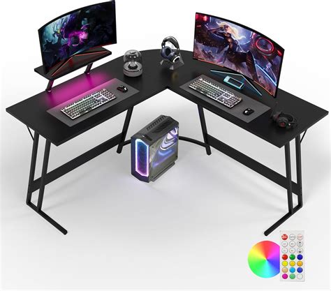 Devoko L Shaped Gaming Desk With LED Lights Corner Gaming Desk Computer