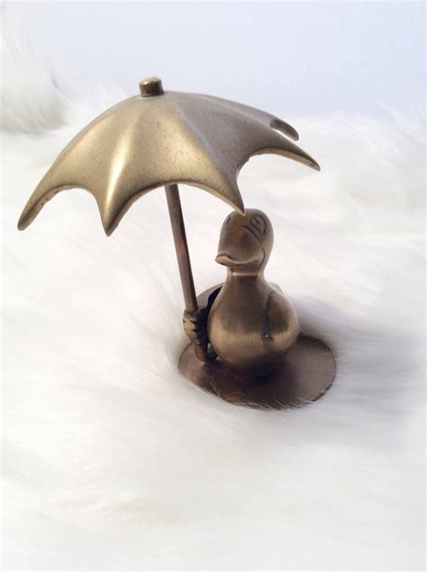 Vintage Brass Duck Holding Umbrella Figurine Nursery Decor Etsy