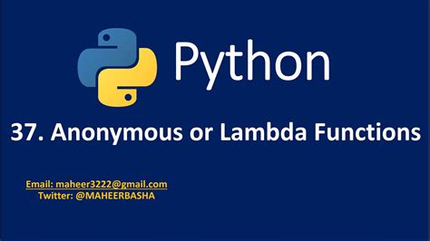 37 Anonymous Function Or Lambda Function In Python Youtube