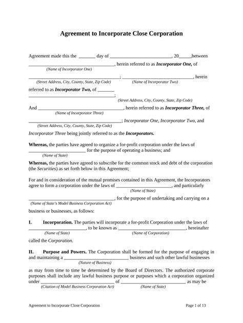 corporation agreement Doc Template | pdfFiller