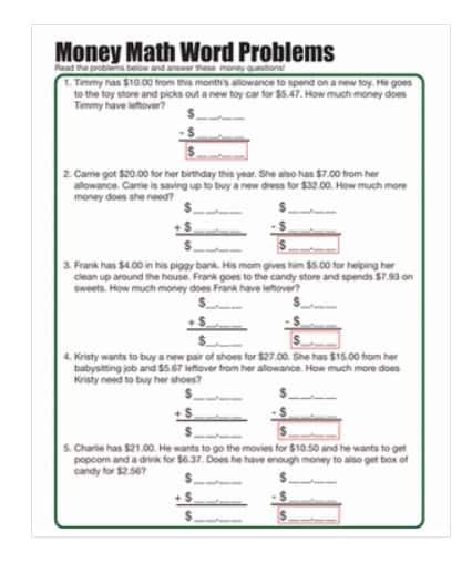 Nd Grade Money Word Problem Worksheets