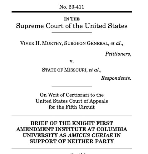 Institute Files Amicus Brief In Murthy V Missouri Knight First