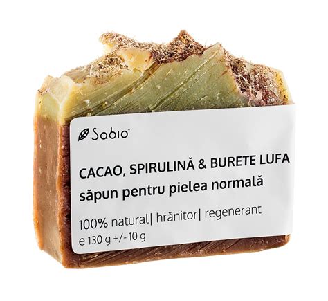 Sapun Natural Pentru Pielea Normala Cu Cacao Spirulina Si Burete Lufa