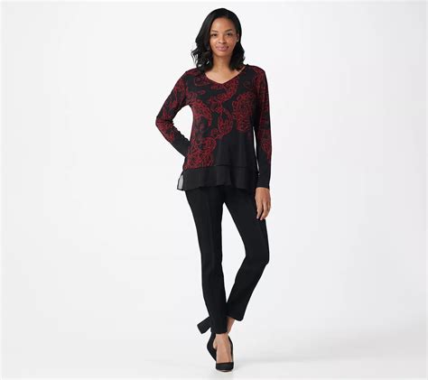 Susan Graver Printed Liquid Knit Tunic With Woven Combo