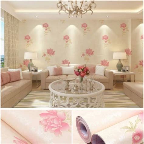 Jual WALLPAPER DINDING Ukuran 45 Cm X 10 M Motif BUNGA ROSE PINK BESAR